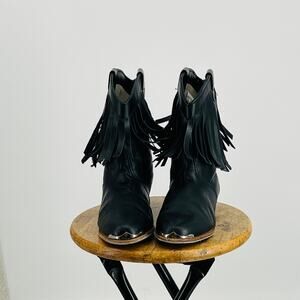 DANCEWEAR USA Black Leather Fringed Cowgirl Boots 9  Moto Western Casual